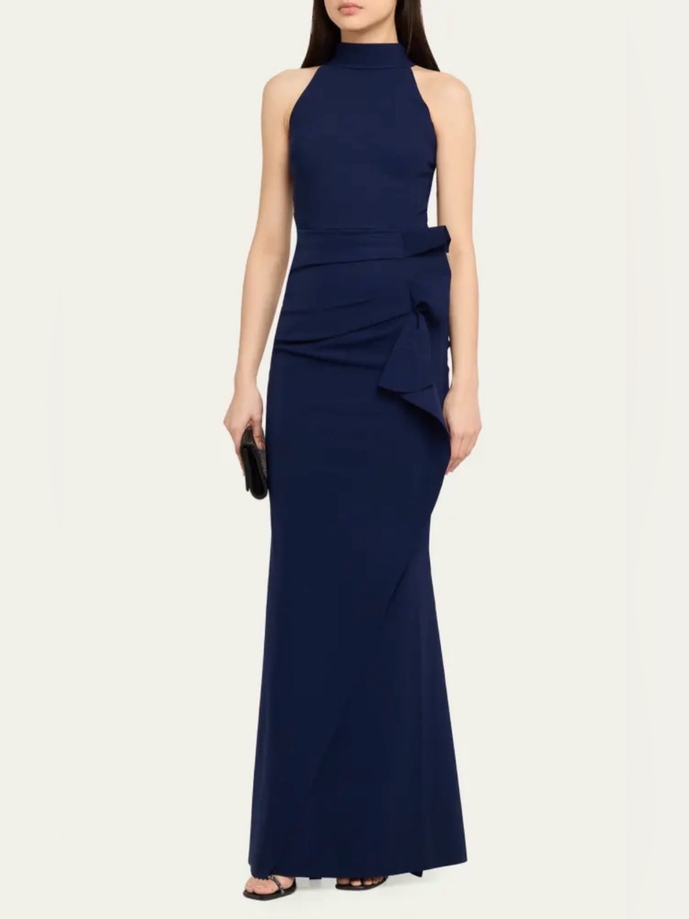CHIARA BONI LA PETITE ROBE
Side Ruched Halter Gown with Asymmetric Ruffle - Picture 5 of 6
